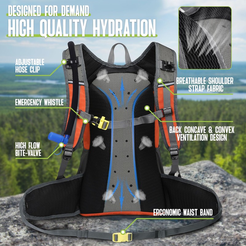 Multipurpose Hydration Backpack with 3L Water Bladder, High Flow Bite