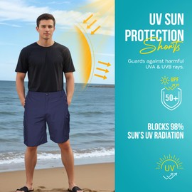 Banana Boat Mens UPF50+ Hiking Cargo Shorts Quick Dry Outdoor 4-Way Stretch | Navy | Small