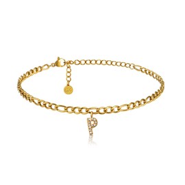 GD Good.designs Est. 2015 Anklet Gold with Letters Waterproof, Anklet for Women 18 K Gold-Plated – Adjustable (22–27 cm), Made of Stainless Steel, Stainless Steel