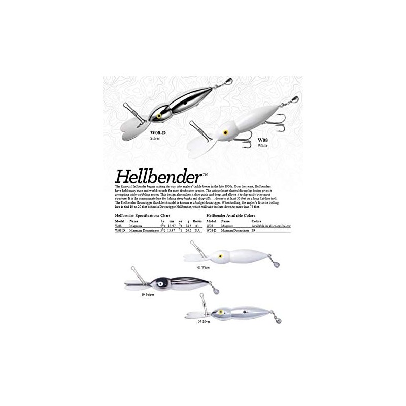 Heddon Lures W0801 Magnum Hellbender Fishing Lures, White, 5.5"
