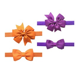 2pc/Set Baby Girls Grosgrain Ribbon Hairband Set Ribbon Bows Hair Tie Headband JB10 (Orange-Purple)