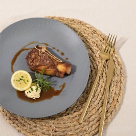 WONDERFUL 32pcs Dark Grey Plastic Plates Reusable Plates Unbreakable and Dishwasher safe Dishes Set Outdoor Plate Includes:16 Dinner 10" and 16 Dessert Plate 7.3" Suitable for BBQ & Camping