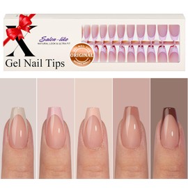 KQueenest French Gel Nail Tips - Multi-Color French Tip Press on Nails,Long Coffin Nail Tips,Ballerina Soft Gel x Nail Tips,Natural Nude Gel Tip Nails with Design,Acrylic Fake Nail Tips Kit 150 Pcs