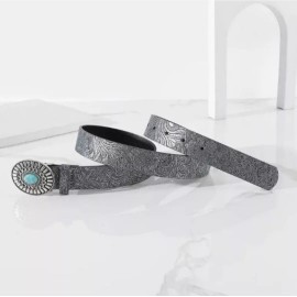 Unbranded Women's Western Silver Faux Turquoise Stone Belt