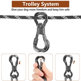 XiaZ Dog Camping Leash, 50ft Portable Overhead Trolley System for Dogs up to 200lbs, Dog Tie Out Cable, Camping, Parks, Outdoor Events,5 min Set-up,Black