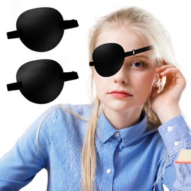SimautHawk 2 Pcs, Eye Patch,Eye Patches Medical, Amblyopia Lazy Eye Patches， Adjustable Eyepatch, for Left or Right Eyes, and Cosplay Pirate Costume (Black, 2.95 x 2.76 inches)