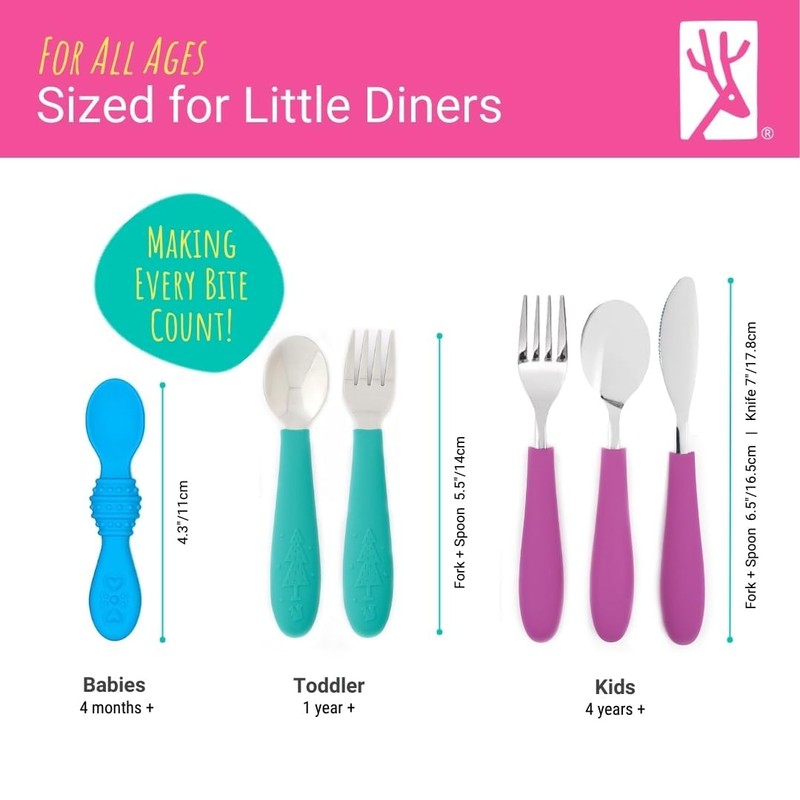 Elk and Friends Kids Silverware with Silicone Handle | Childrens