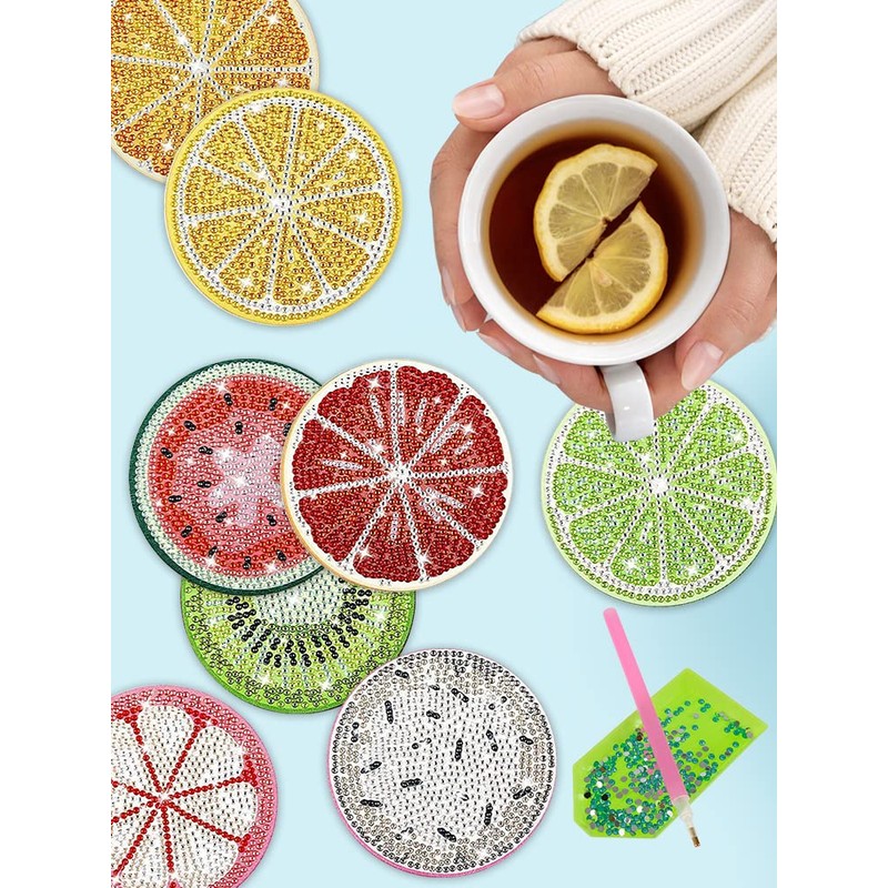 Sesaver 13 Pcs Art Cup Mat Fruit Pattern Art Cup