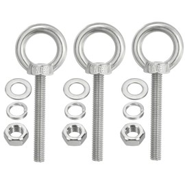 TA-VIGOR 3Pcs M8 x 60mm Lifting Long Eye Bolt, 304 Stainless Steel Wall Expansion Anchor Bolts, Masonry Concrete Screws Shoulder Eyebolt Lifting Ring with Nuts Washers for Hanging Hammock Article