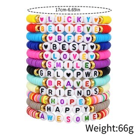UCLEVER 12pcs Friendship Bracelets for Women Stackable Beaded Stretch Bracelet Boho Summer Beach Colorful Letter Beads, Motivational for Adults