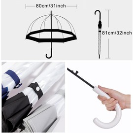 ThreeH Clear Dome Umbrella Windproof Lightweight Transparent Bubble Surface Automatic Open Stick Rain Umbrella for Weddings Party,Black