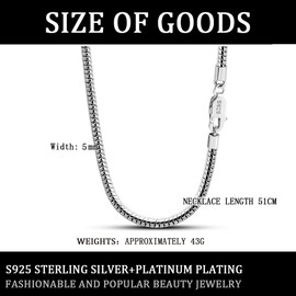 Italian fashion S925 sterling silver round snake bone chain men's necklace Lobster claw buckle couple necklace men and women thick 3MM&5MM high-end jewelry (18 inches, 5MM)