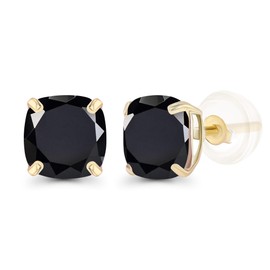 14K Yellow Gold Plated Sterling Silver 6mm Cushion Natural Black Onyx December Birthstone Genuine Stud Earrings For Women