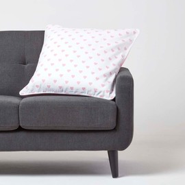 HOMESCAPES - 100% Cotton - Love Hearts - Large Cushion Cover - 60 x 60 cm Square - 24 x 24 Inches - Pink White - 100% Cotton Sofa Pillow Cushion Cover - Washable
