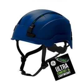 GE Safety Helmet: ANSI Type 2 Class C, Advanced Impact Technology, Ultra Comfortable Memory Foam, Heat Stress Reduction, Compatible with Accessories, Adjustable Size - Blue, Vented, OSHA Approved