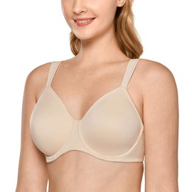 Delimira Ladies’ Minimizer Bra, Large Sizes, Unlined Full Cups with Underwire, Smooth Cups - beige plain, size: 75D