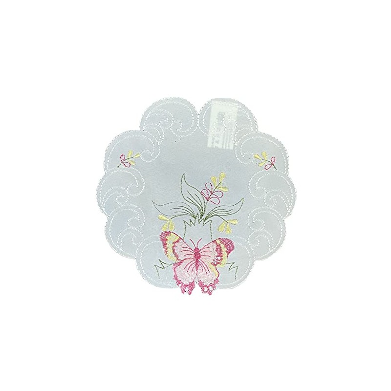 Embroidered Pink Butterfly Doilies Pack of 6 Scallop Edge Traditional
