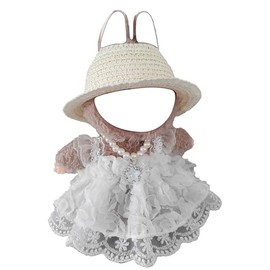 4-Piece White Rose Lace Dress for 5.9-6.7"(15-17cm) Dolls,Includes Dress,Straw Hat,Rhinestone Pendant Pearl Necklace & Underwear - Designer Doll Clothes Recreating Classic Elegance