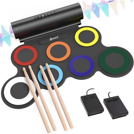 Electronic Drum Set, Roll Up Drum Practice Pad Midi Drum Kit with Headphone Jack Built-in Speaker Pedals Sticks 10 Hours Playtime,Great Holiday Birthday Gift for Kids (Colorful-5-9 yrs old)