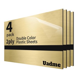 Uadme Plastic Plate Engraving, 30 x 20 cm ABS Laser Engraving Plate, Pack of 4 Individual Signs A4, for Engraving Interesting Paintings, Door Signs and Safety Signs, Black on Brushed Gold