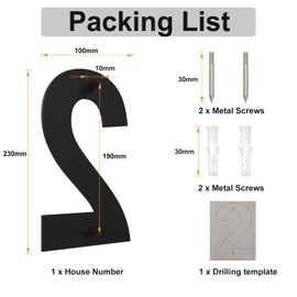 Large Black Brushed Modern House Number -230mm Height - Made of Solid 304 Stainless Steel, Floating Appearance and Easy to Install (Number 2 Two)
