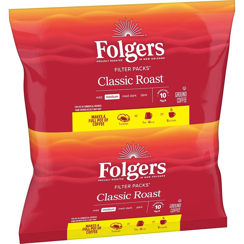 Folgers Classic Roast Ground Coffee, Filter Packs (0.9 oz., 40