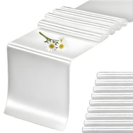 10 Pack White Satin Table Runner for Wedding, 12 x 108 inches Long Decorations for Birthday, Party, Banquet, White Table Runners fit Rectange or Round Table