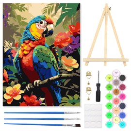 HEIBAGO Paint by Numbers Kit for Adults 12"x16" Framed Canvas&Wooden Easel, DIY Acrylic Paint by Numbers Kits for Adults Beginner, Forest Parrot Drawing Arts and Crafts for Home Wall Decor