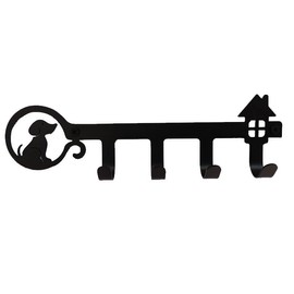WANGCL Decorative Wall Mounted Iron Key Holder, 10 inch with 4 Key Hooks Organizer for car or House Keys, Key Rack with Screws(Dog)