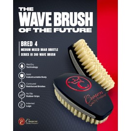 New BRED Medium LIMITED EDITION 360 Sport Wave Caesar 2.0 Mixed Boar Bristle Hairbrush - Curved Bristles, Non-Slip Grip, Waterproof, Matte Black Indestructible Body - The Ultimate 360 Wave Brush