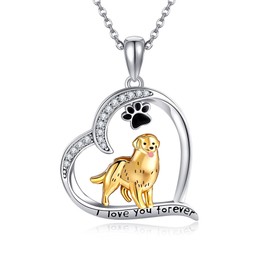 HUKKUN Golden Retriever Gift for Women Sterling Silver Heart Golden Retriever Necklace Jewelry for Dog Mom