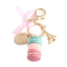 Mootea Keychain Keyring, Colorful Cute Crystal Alloy Eiffel Tower Macaroon Keychain Keyring Bag ,Pendant Car Charm Decoration(Rose red)(Green)