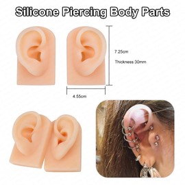 2PCS Realistic Silicone Ear Models – Soft Left & Right Fake Ears for Piercing Practice & Earring Display, Flexible Mannequin Mold for Artists & Retail Showcases (One Pair of Ear#2)