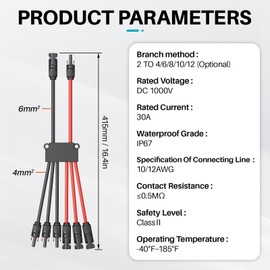 KNMIPJD Solar connectors Tool-Free Solar Cable connectors Solar Connector for 3 Solar Panels Water Proof Solar Panel connectors 2 to 6 Y-Branch Parallel Adapter Solar Cable Extension（2Y6,1PCS）