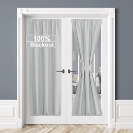RYB HOME 100% Blackout Door Curtain Lightweight Portable and Easy to Install, Fully Room Darkening Privacy for French Door Kitchen Sidelight Window, W 25 x L 72, Greyish White, 1 Panel