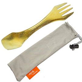 TiTo Titanium Outdoor Camping Bright Color Titanium Fork Spoon Knife Combo Hiking Picnic Survival Outdoor Tableware Titanium (Bright Golden)