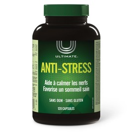 Ultimate Ultimate Anti-Stress 120 Capsules, Ashwagandha, Valerian, Adrenal Tissue, Quercetin & Rhodiola, Helps Calm Nerves, Proudly Canadian