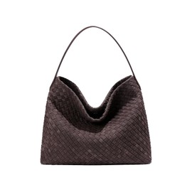 KlaOYer Woven Suede Tote Bag for Women Summer Beach Hobo Bag Large Travel Shoulder Bag Vegan Crossbody Purse Handmade Handbag (Coffee)