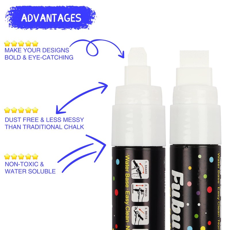 Window Chalk Markers for Cars 5 Pack Washable,White Paint Jumbo