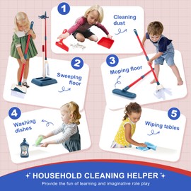 Joyfia Toddler Cleaning Set, 11-Piece Detachable Kids Broom and Dustpan Set Includes Mop, Brush, Scraper, Organizing Rack and More, Pretend Play Housekeeping Kit for Boys Girls Aged 3+