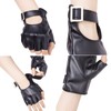 JISEN Women PU Leather Punk Gloves Fingerless Buckle Gloves Performance
