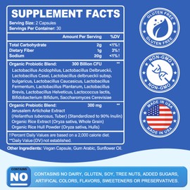 Linkvibe Probiotic 300 Billion CFU - 12 Strains with Organic Prebiotics for Digestive & Gut, Immune, Bloating Health - Probiotics for Women and Men - Daily Dairy Free, Shelf Stable - 60 Counts