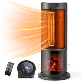 Tangkula 850/1500W PTC Ceramic Space Heater, 17" Portable Heater with Thermostat, 135° Oscillation, 12H Timer, Realistic 3D Flame, Remote, Overheat & Tip-Over Protection