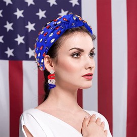 NVENF 4th of July Headbands, American Flag Star Headband Pearl Crystal Rhinestone Knotted Headbands Patriotic 4th of July Accessories Outfits for Women Holiday Gifts (American Flag 3)
