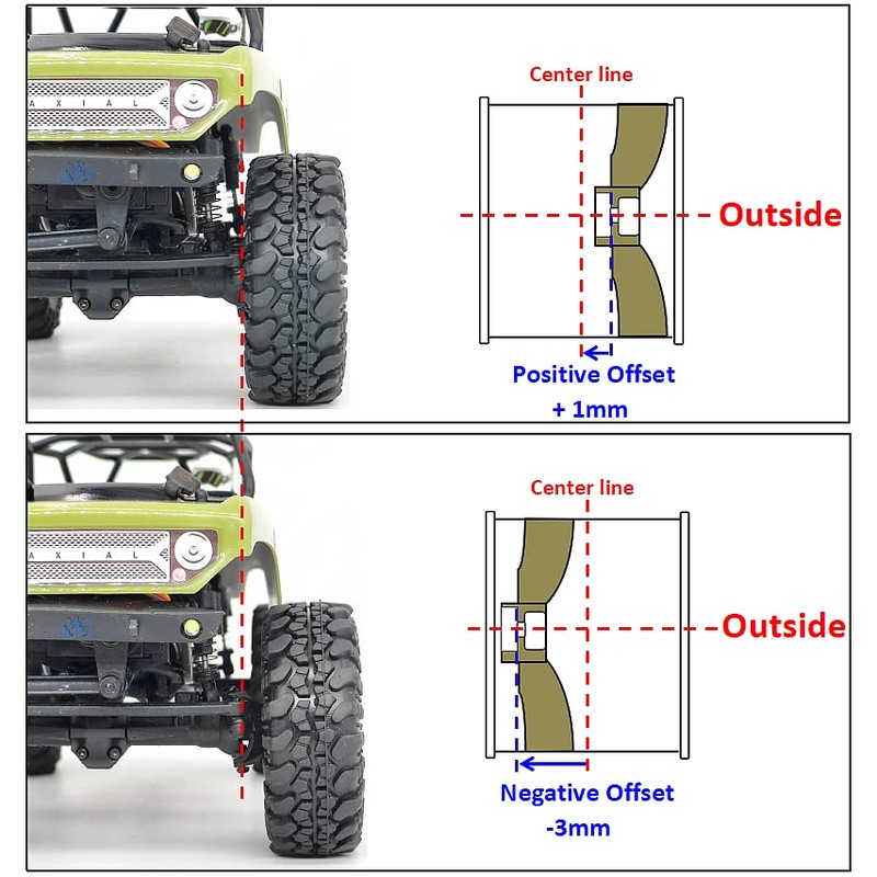 hobbysoul Heavy Adjustable Offset 1/24 Wheels and Tires, Negative Offset