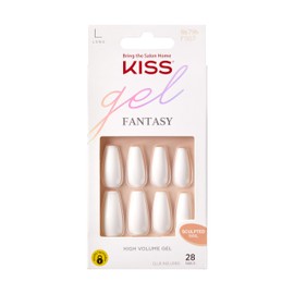 KISS KISS Gel Fantasy Press On Nails, Nail glue included, 'True Color', White, Long Size, Coffin Shape, Includes 28 Nails, 2g glue, 1 Manicure Stick, 1 Mini File