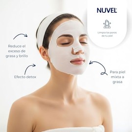 Nuvel Mascarilla Facial en Tela Limpieza Purificante, para Piel Mixta o Grasa, Con Carbón Activado y Té Verde, Paquete con 3 Piezas