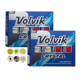 Volvik Crystal 3-Piece Premium Color Golf Balls 2 Dozen (Mixed Color 24 Balls) Bundle with 5 Ball Marker and 1 Magnet Hat Clip
