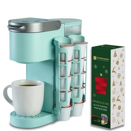 STORAGENIE Coffee Pod Holder Side Mount K Cup Pods Dispenser compatible with Keurig Coffee Makers, Perfect for Small Counters, Holiday Version(2 Rows/For 10 K Cups, OASIS BLUE)
