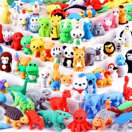URSKYTOUS 80Pcs Animal Erasers Kids Desk Pets Pencil Erasers 3D Puzzle Eraser Bulk Fun Cute Mini Animal Eraser Toys for Classroom Rewards, Game Prizes, Treasure Box, Easter Egg Fillers